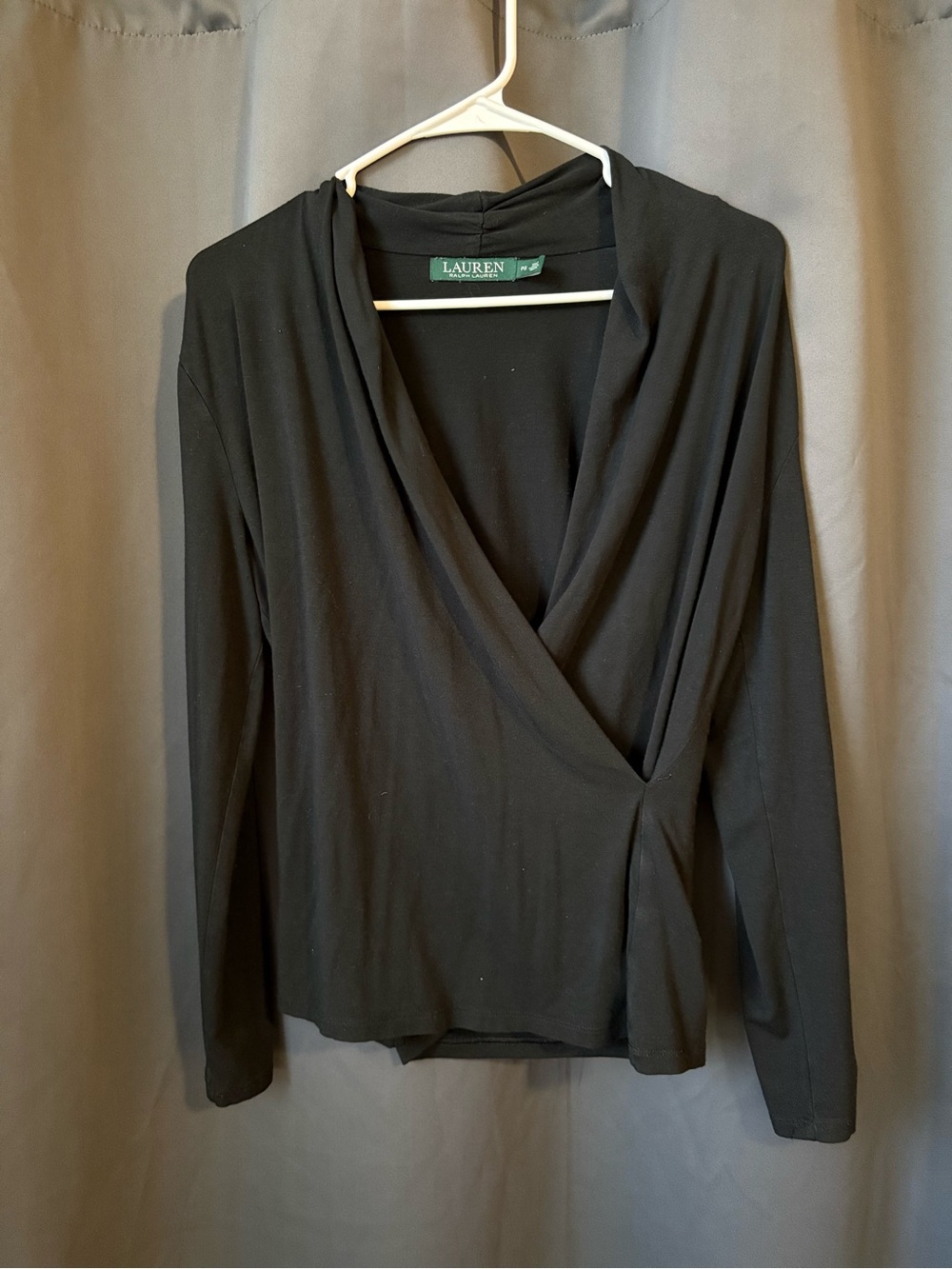 Lauren by Ralph Lauren Black Surplice Long Sleeve Top - Picture 2 of 3